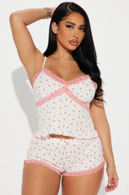 Lazy Night In PJ Boyshort Set - Ivory/combo sold by Fashion Nova