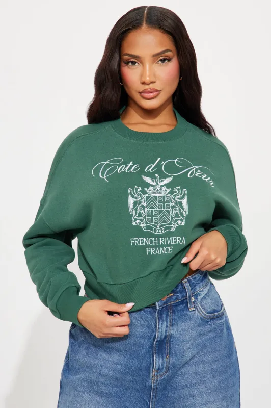 French Riviera Embroidered Sweatshirt - Hunter sold by Fashion Nova