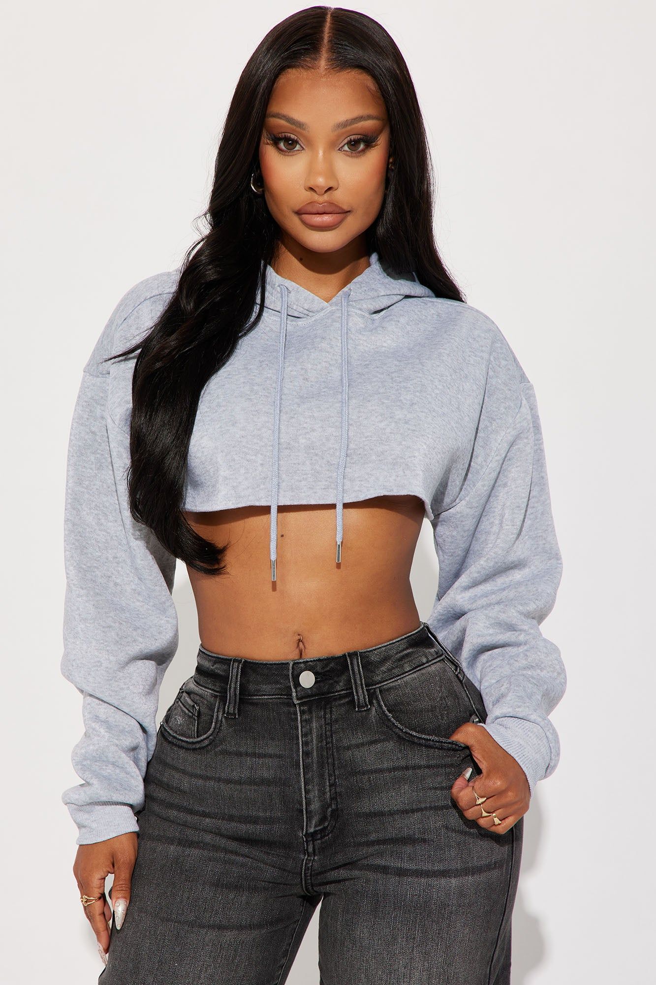 Lilian Cropped Lounge Hoodie - Heather Grey sold by Fashion Nova
