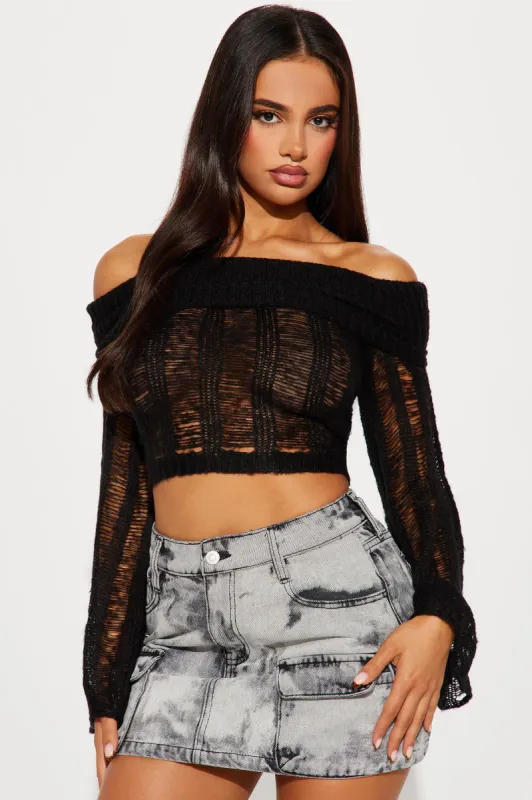 Out At Night Off Shoulder Sweater - Black sold by Fashion Nova
