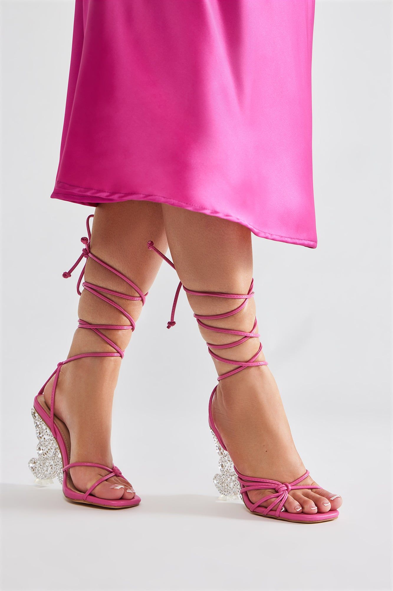 Fly Away With Me Embellished Wrap Up Heeled Sandals - Pink sold by Fashion Nova product image thumbnail 4