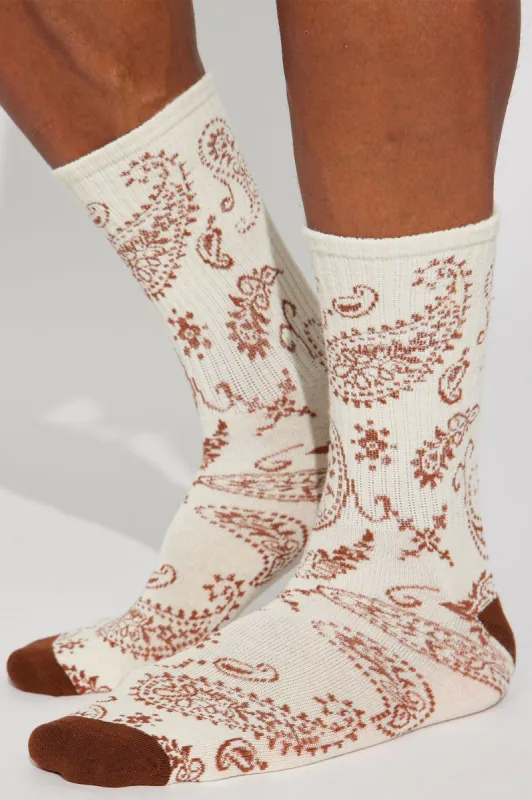 Positive Vibes Paisley Socks - Brown sold by Fashion Nova