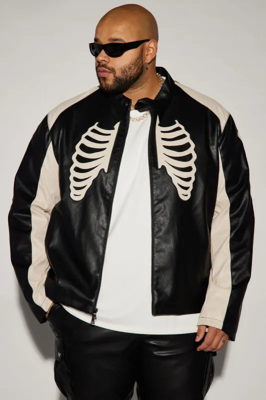 Bones Faux Leather Motocross Jacket - Black sold by Fashion Nova