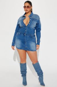 Belleville Denim Mini Dress - Denim sold by Fashion Nova