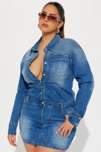 Belleville Denim Mini Dress - Denim sold by Fashion Nova