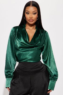 Look My Way Satin Blouse Top - Hunter sold by Fashion Nova