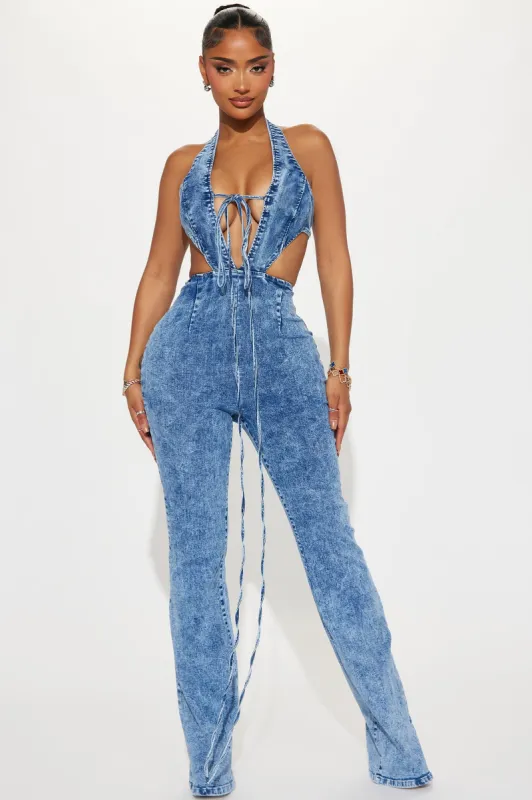 Trips To Nashville Denim Jumpsuit - Medium Wash sold by Fashion Nova