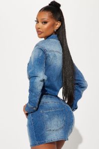 Belleville Denim Mini Dress - Denim sold by Fashion Nova