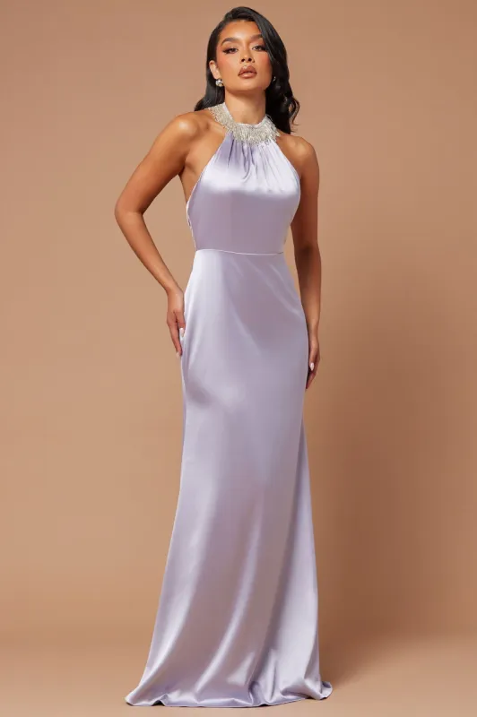 Rebekah Embellished Satin Gown - Grey made by Fashion Nova