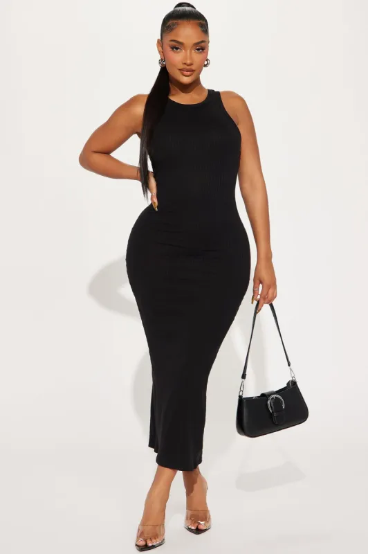 Danielle Ribbed Maxi Dress - Black sold by Fashion Nova