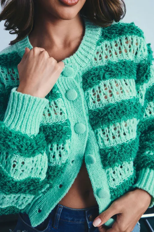 Minty Mood Crochet Cardigan Sweater - Mint/combo sold by Fashion Nova
