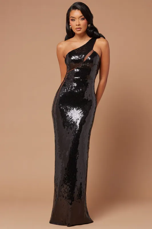 Aamira Sequin Gown - Black sold by Fashion Nova