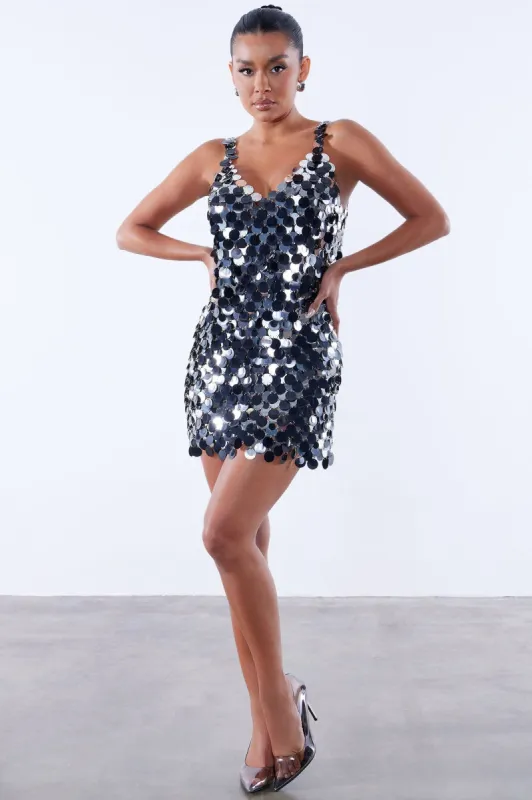 Guilia Mini Dress - Silver/Black sold by Fashion Nova
