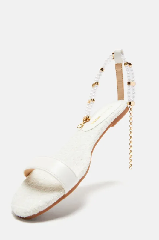 Garden Tea Party Flat Sandals - White sold by Fashion Nova