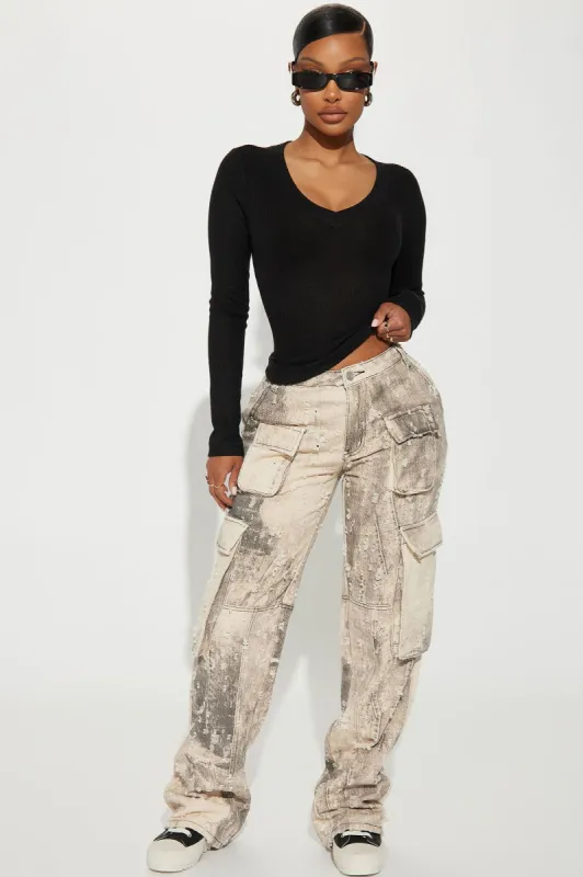 Moving Different Mineral Wash Cargo Pant - Ivory/combo sold by Fashion Nova