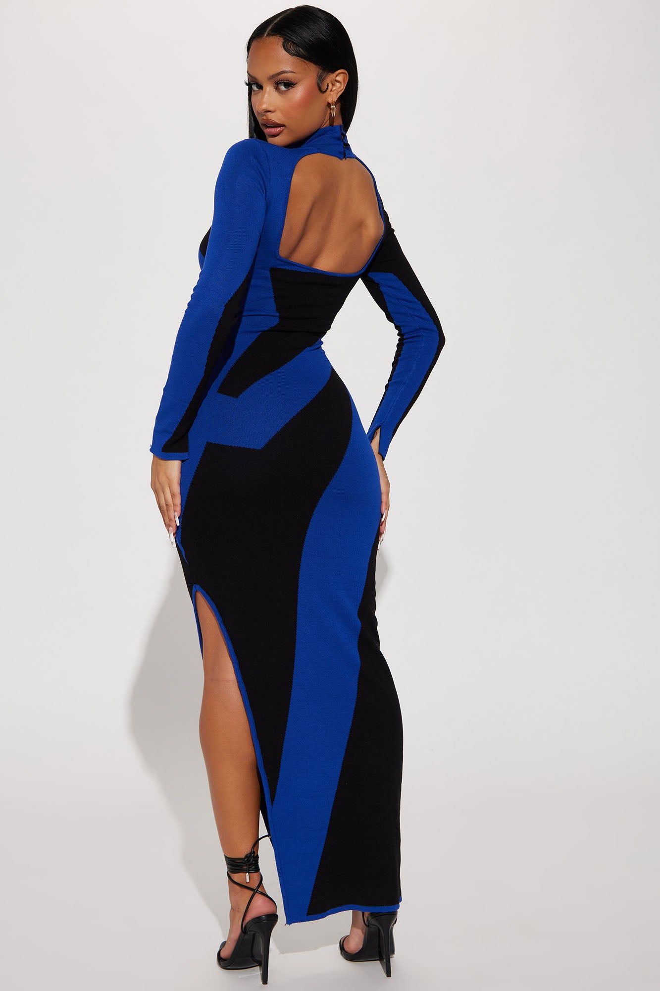 Abstract Long Sleeve Maxi Dress - Royal/combo sold by Fashion Nova product image thumbnail 3