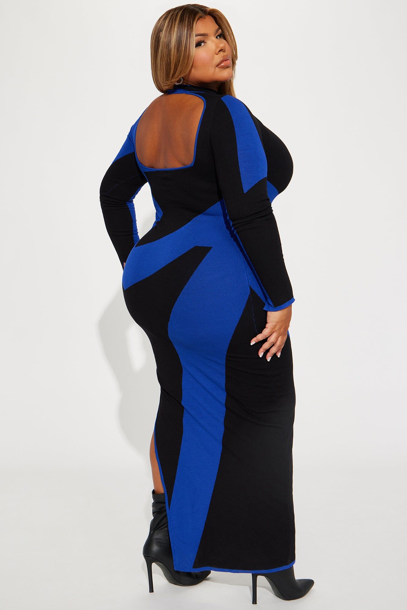 Abstract Long Sleeve Maxi Dress - Royal/combo sold by Fashion Nova product image thumbnail 6