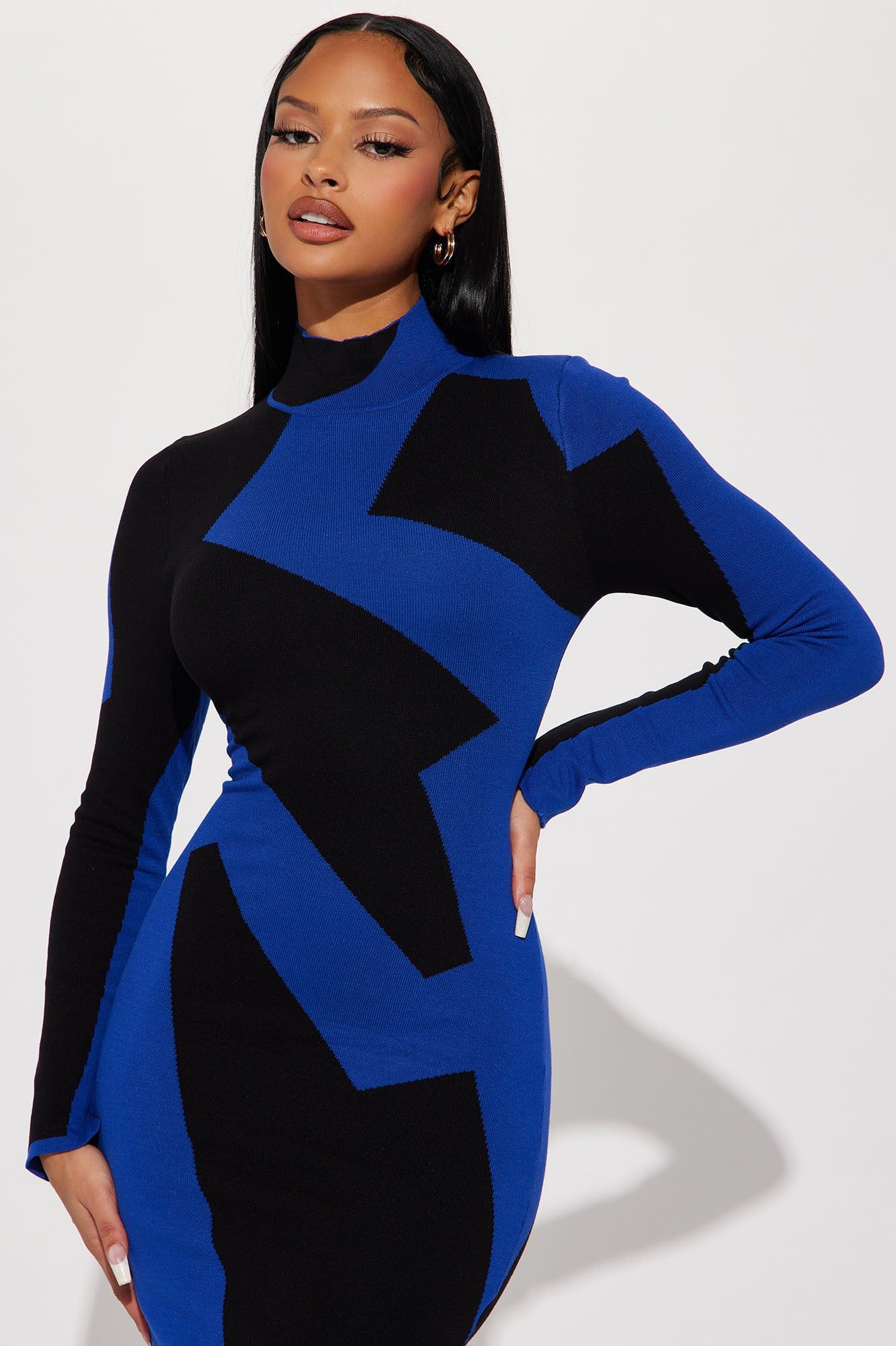 Abstract Long Sleeve Maxi Dress - Royal/combo sold by Fashion Nova product image thumbnail 2