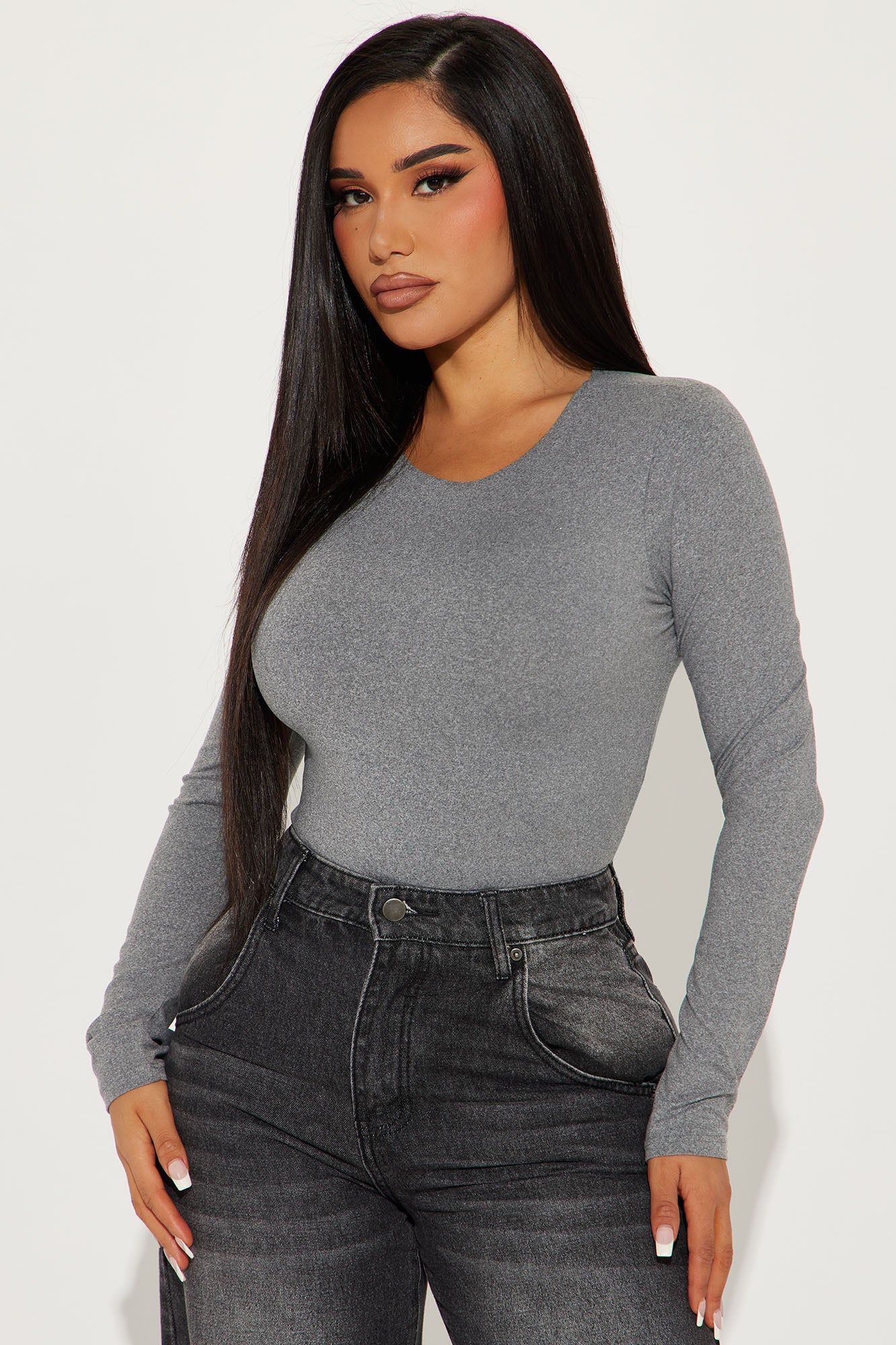 Kari Double Lined Bodysuit - Heather Grey sold by Fashion Nova product image thumbnail 3