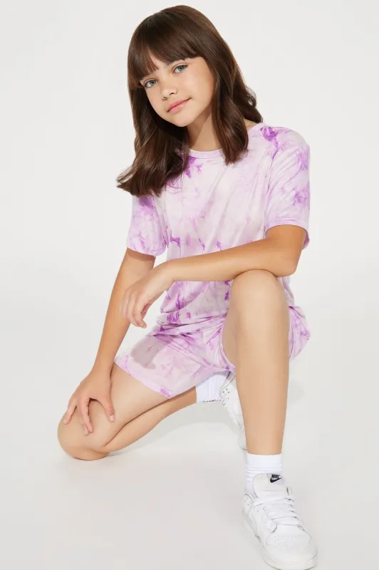 Mini Chelsea Tie Dye Oversize Top Short Set - Purple/combo sold by Fashion Nova