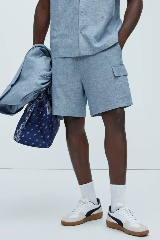Bahamas Linen Cargo Shorts - Blue sold by Fashion Nova