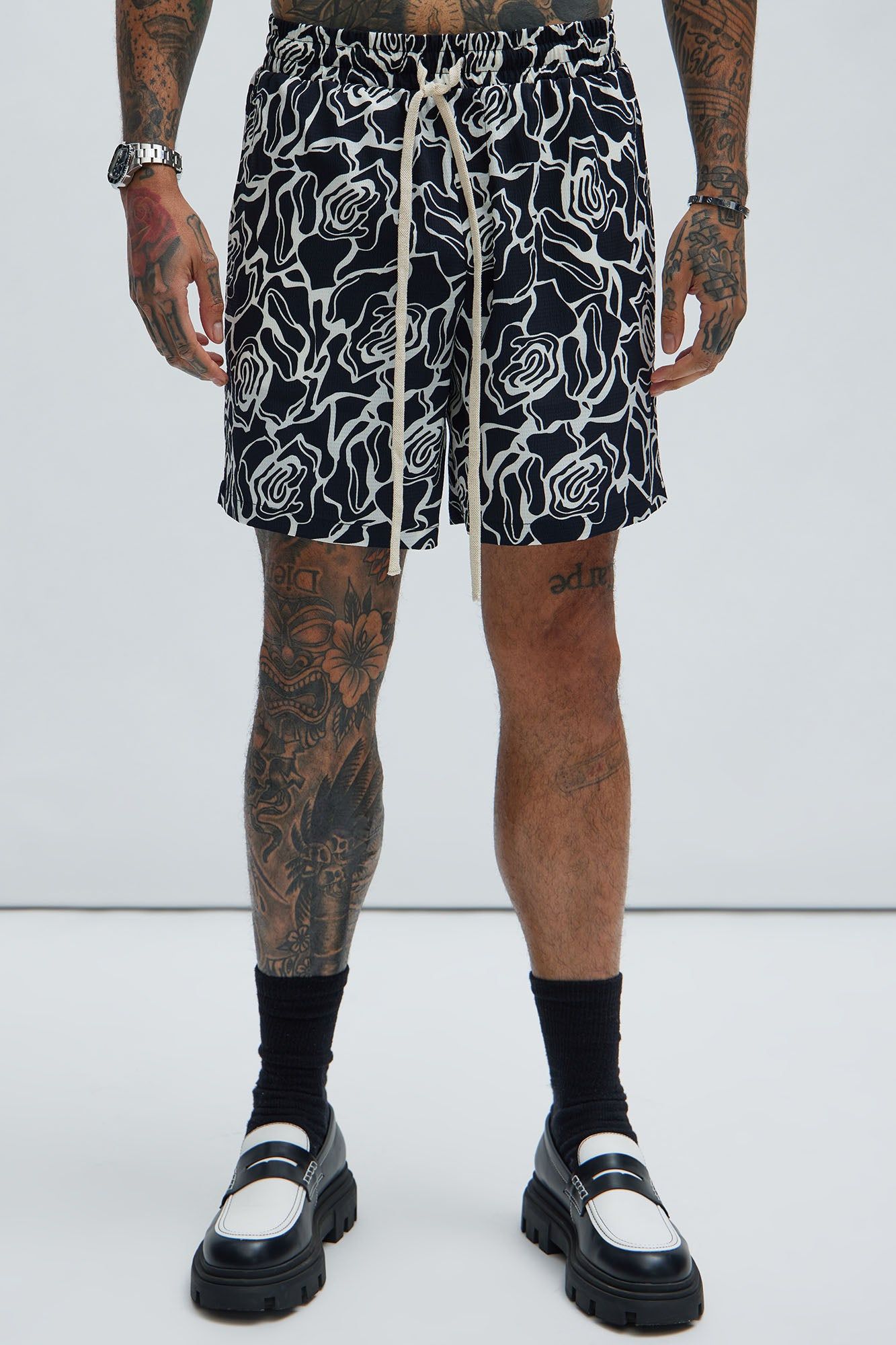 Vallarta Textured Warmup Shorts - Black/combo sold by Fashion Nova