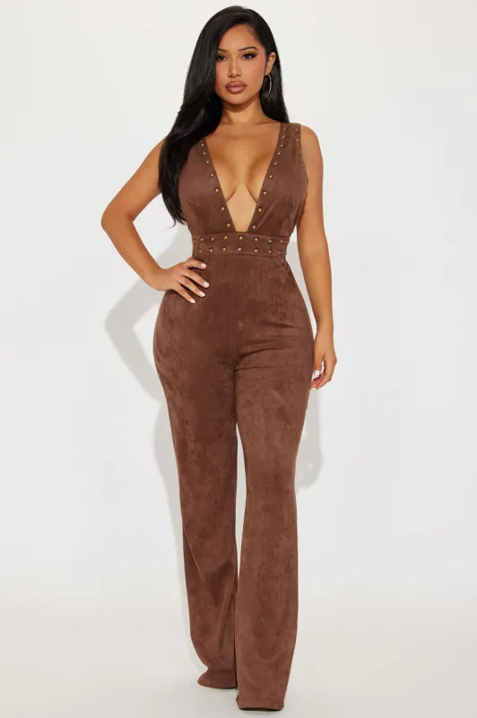Looking For You Faux Suede Jumpsuit - Brown sold by Fashion Nova