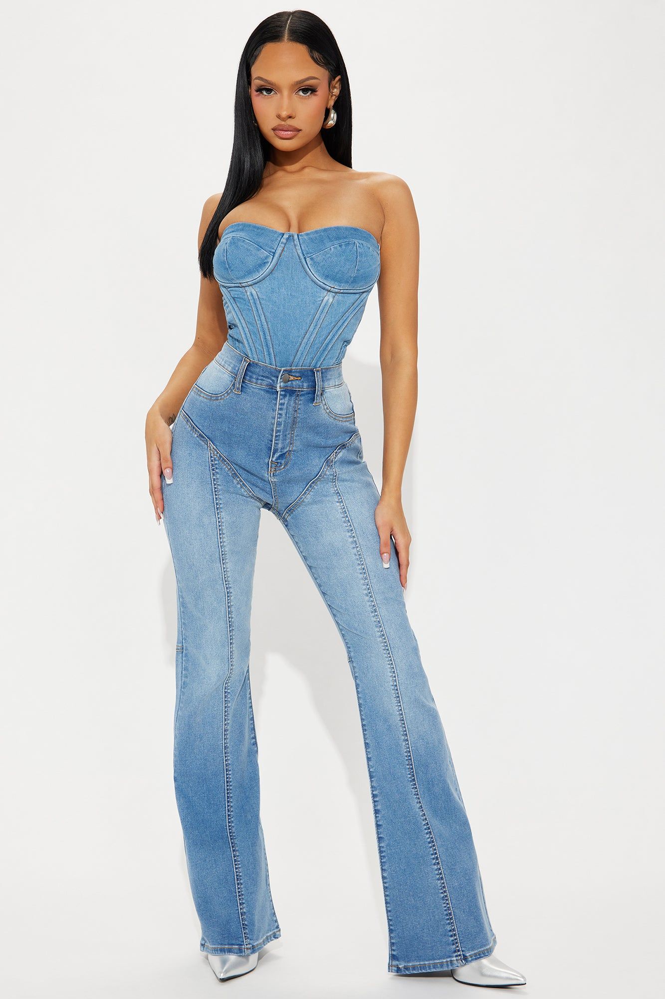 Hot Head Seamed Flare Jeans - Medium Wash sold by Fashion Nova