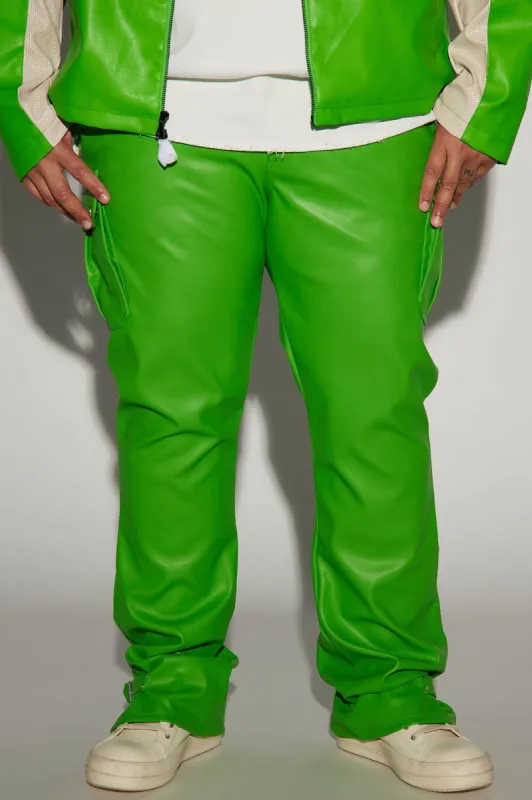 Brenner Faux Leather Stacked Slim Flare Pants - Green sold by Fashion Nova