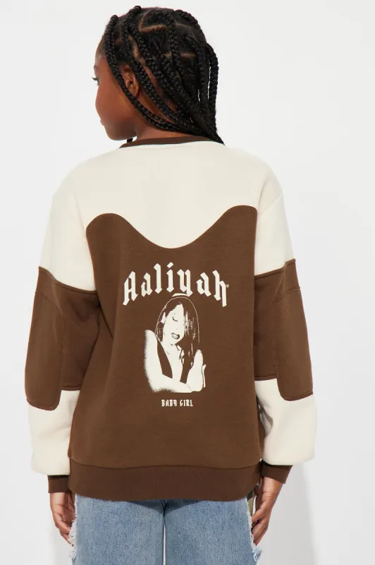 Mini Aaliyah Color Block Crew Fleece Sweatshirt - Chocolate/Combo sold by Fashion Nova