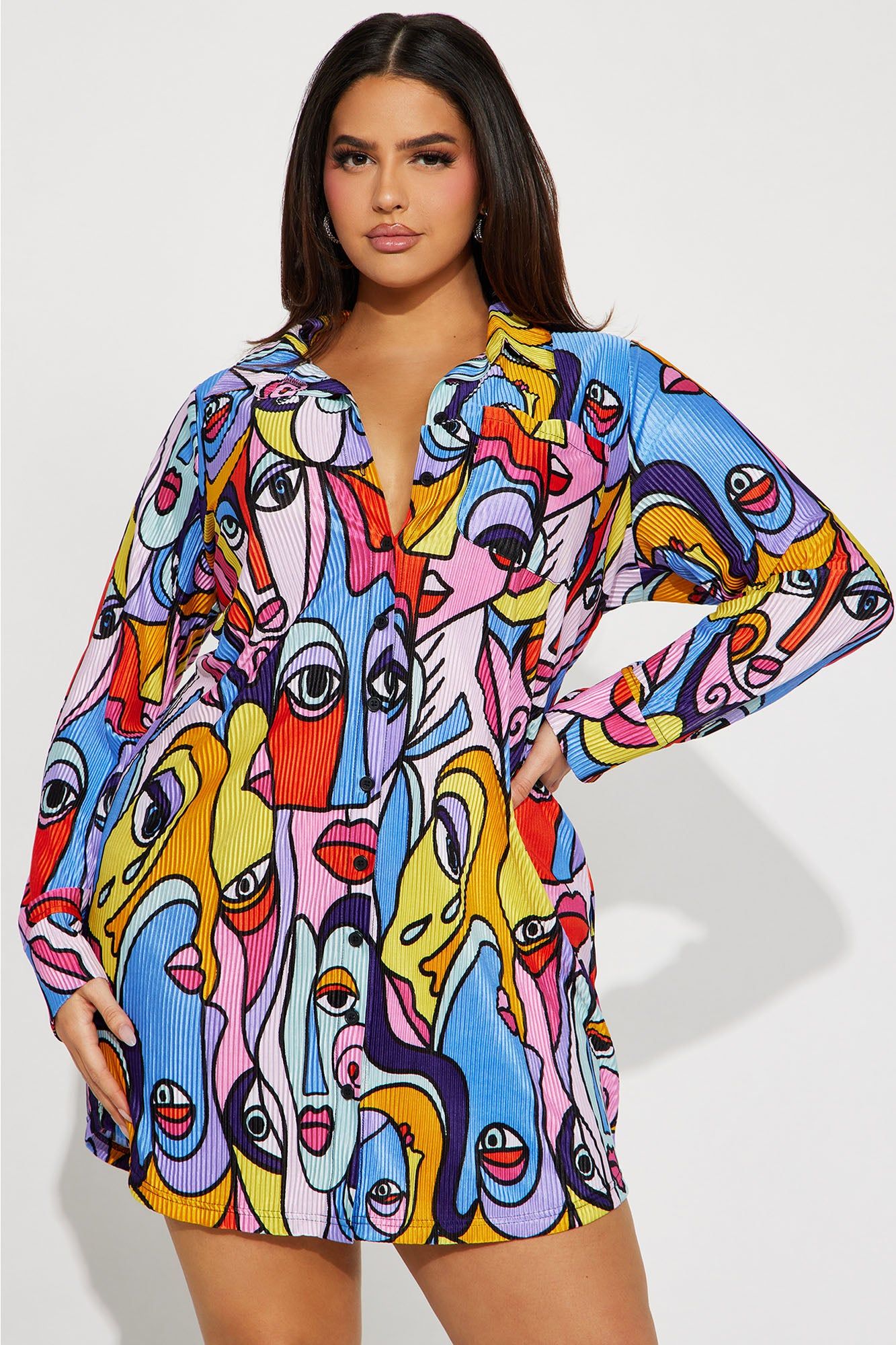 Lisa Plisse Abstract Shirt Dress - Multi Color sold by Fashion Nova product image thumbnail 5