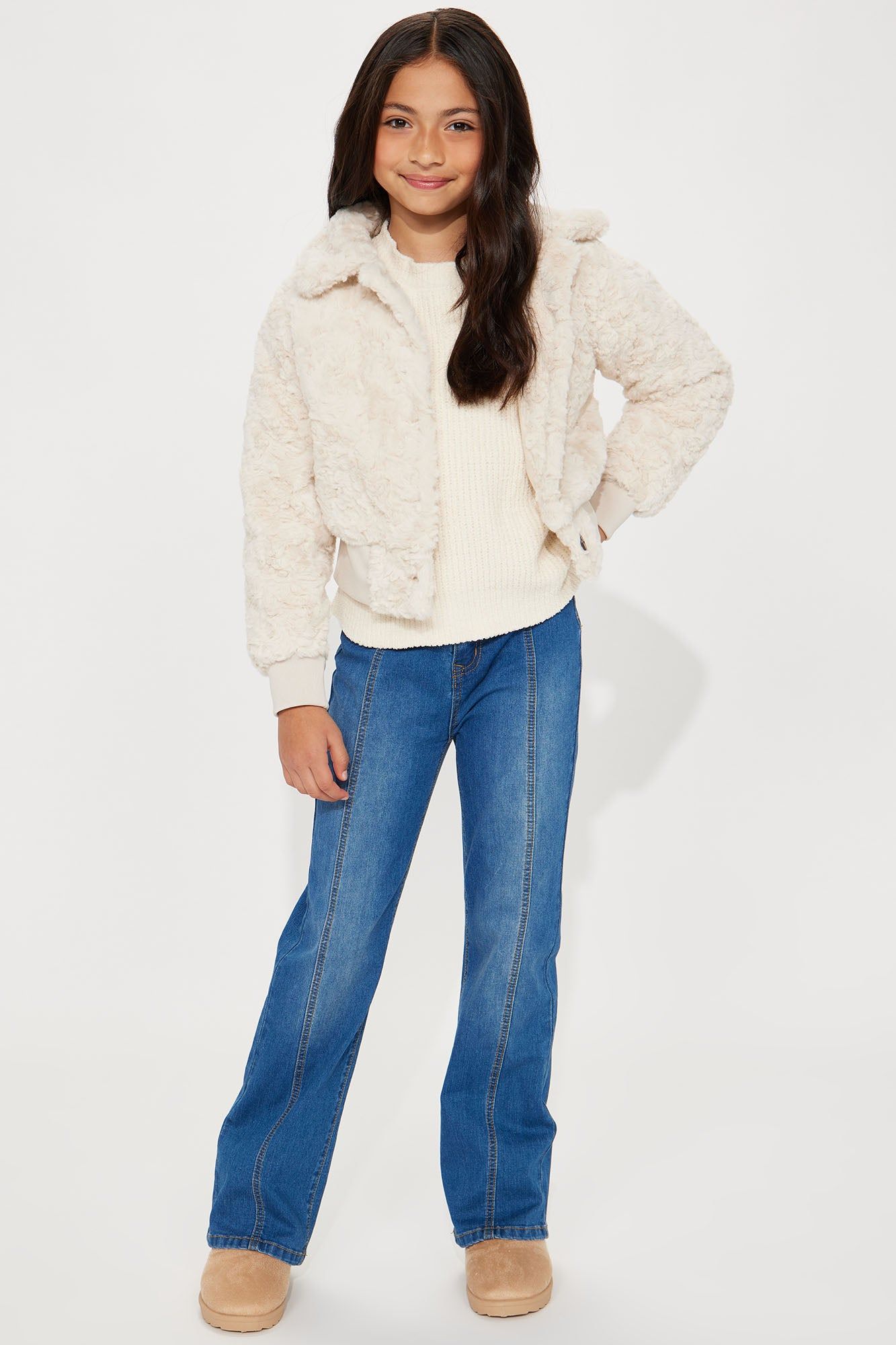 Mini Novelty Fur Button Up Jacket With Rib Waistband - Ivory sold by Fashion Nova product image thumbnail 2