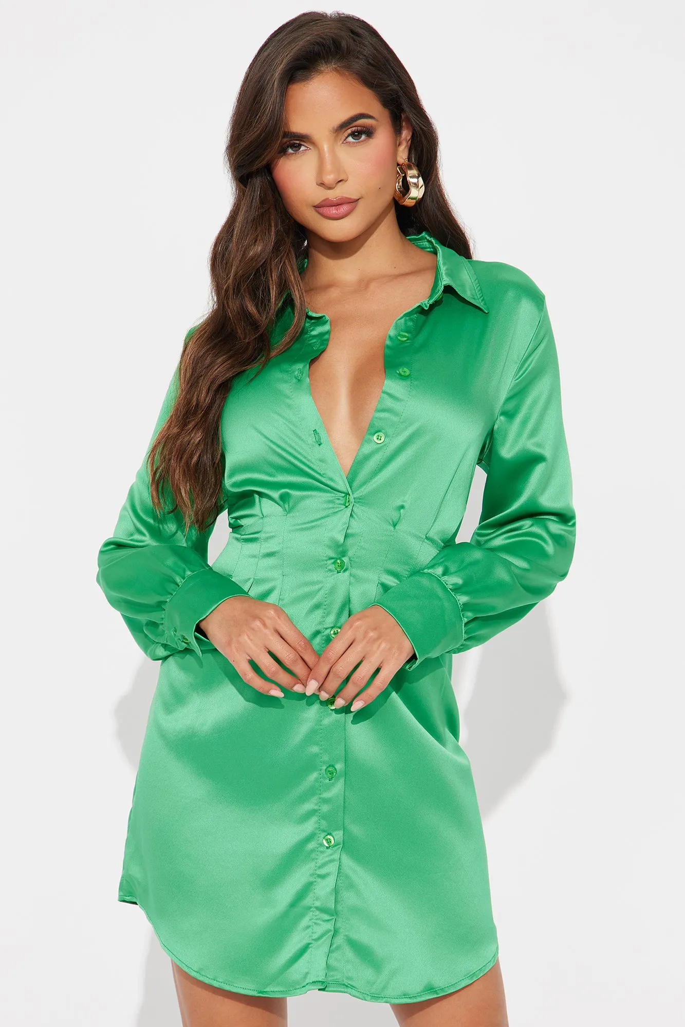 Lennon Satin Shirt Mini Dress - Green sold by Fashion Nova product image thumbnail 2