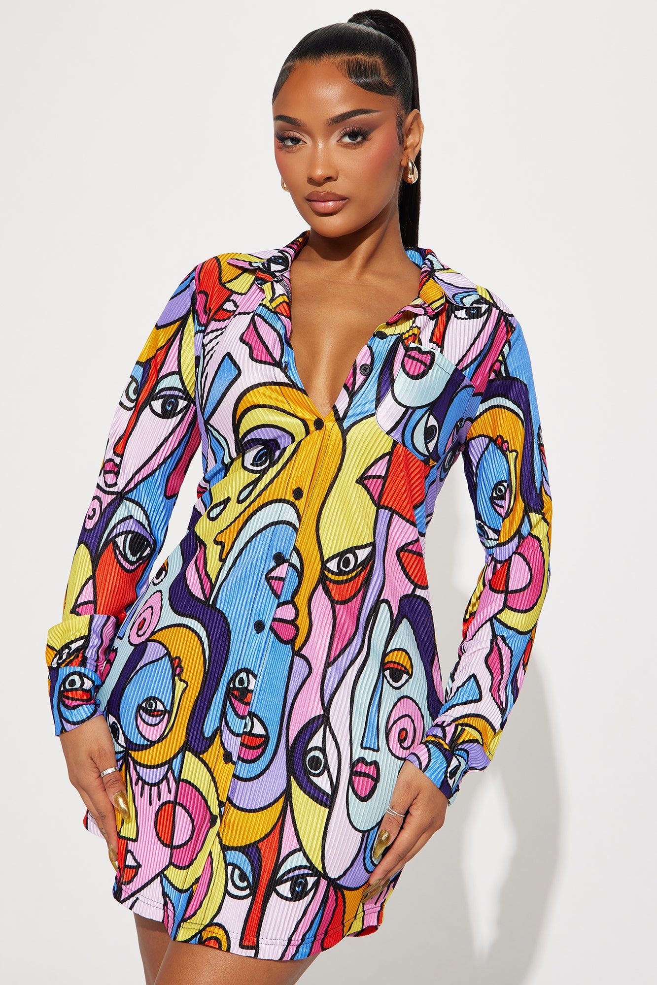 Lisa Plisse Abstract Shirt Dress - Multi Color sold by Fashion Nova product image thumbnail 2