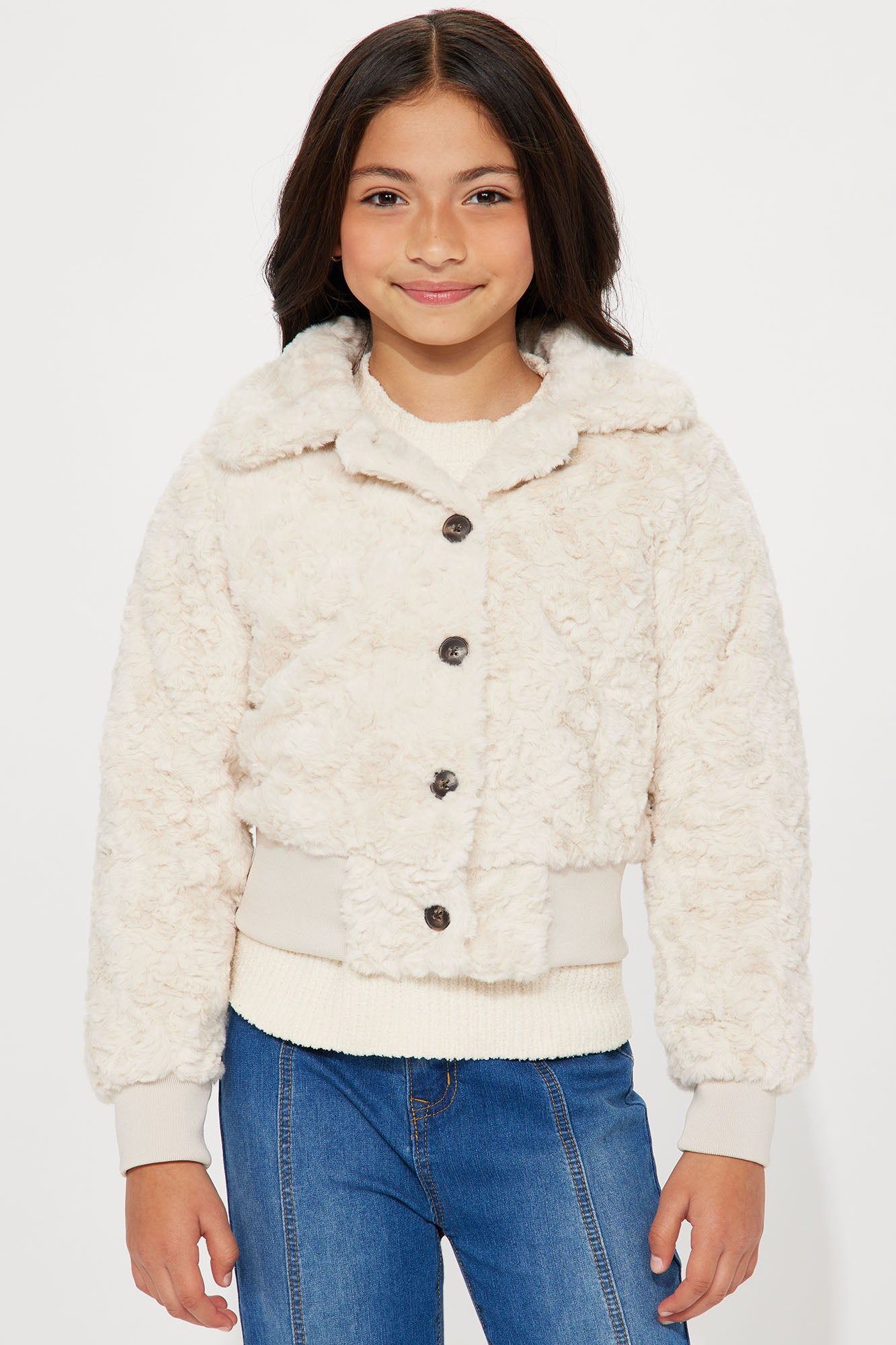 Mini Novelty Fur Button Up Jacket With Rib Waistband - Ivory sold by Fashion Nova product image thumbnail 3