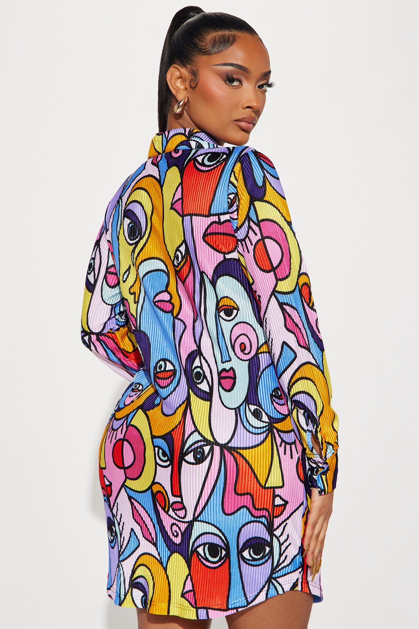 Lisa Plisse Abstract Shirt Dress - Multi Color sold by Fashion Nova product image thumbnail 3