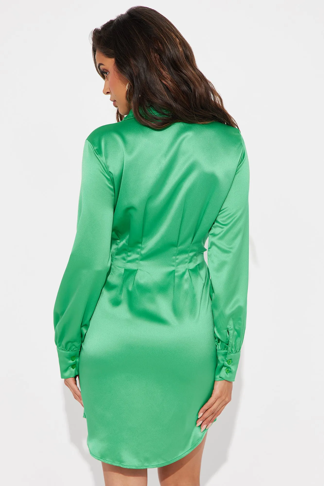 Lennon Satin Shirt Mini Dress - Green sold by Fashion Nova product image thumbnail 3