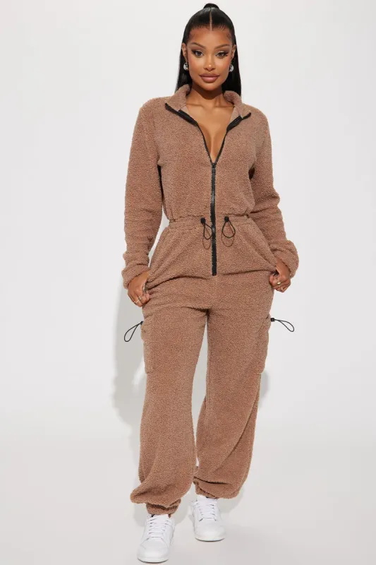Teddy Nights Jumpsuit  - Beige sold by Fashion Nova