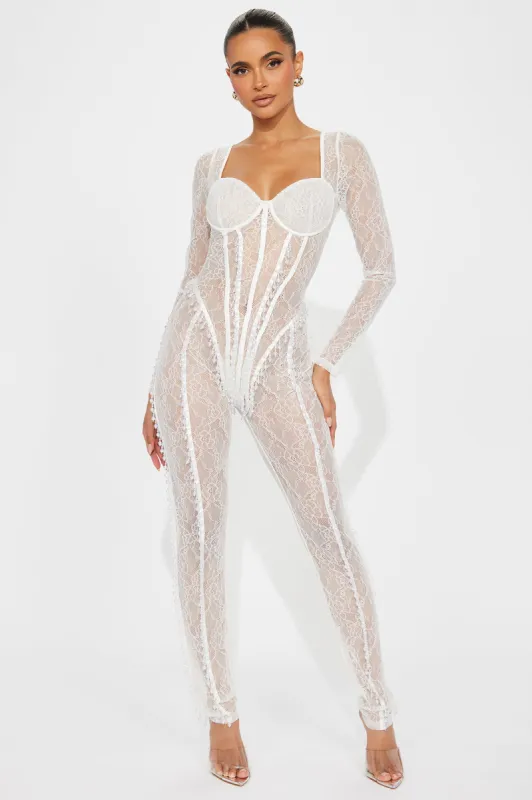 I've Got You Lace Jumpsuit - White sold by Fashion Nova