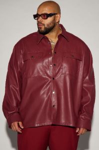 Bowery Faux Leather Button Up Shirt - Burgundy sold by Fashion Nova