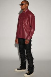 Bowery Faux Leather Button Up Shirt - Burgundy sold by Fashion Nova