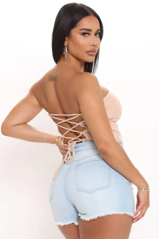 Meet Ups Lace Back Tube Bodysuit - Taupe sold by Fashion Nova