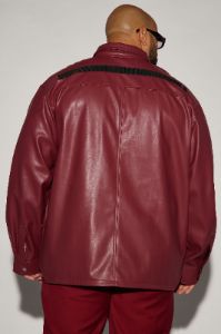 Bowery Faux Leather Button Up Shirt - Burgundy sold by Fashion Nova