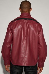 Bowery Faux Leather Button Up Shirt - Burgundy sold by Fashion Nova