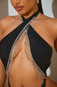 Came Through Drippin Rhinestone 1 Piece Sunsuit - Black sold by Fashion Nova