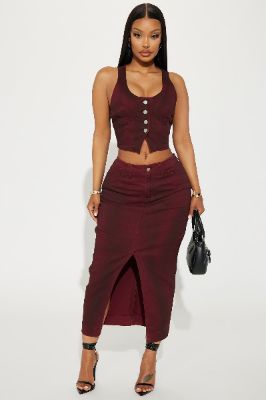 Cabernet Denim Skirt Set - Wine sold by Fashion Nova