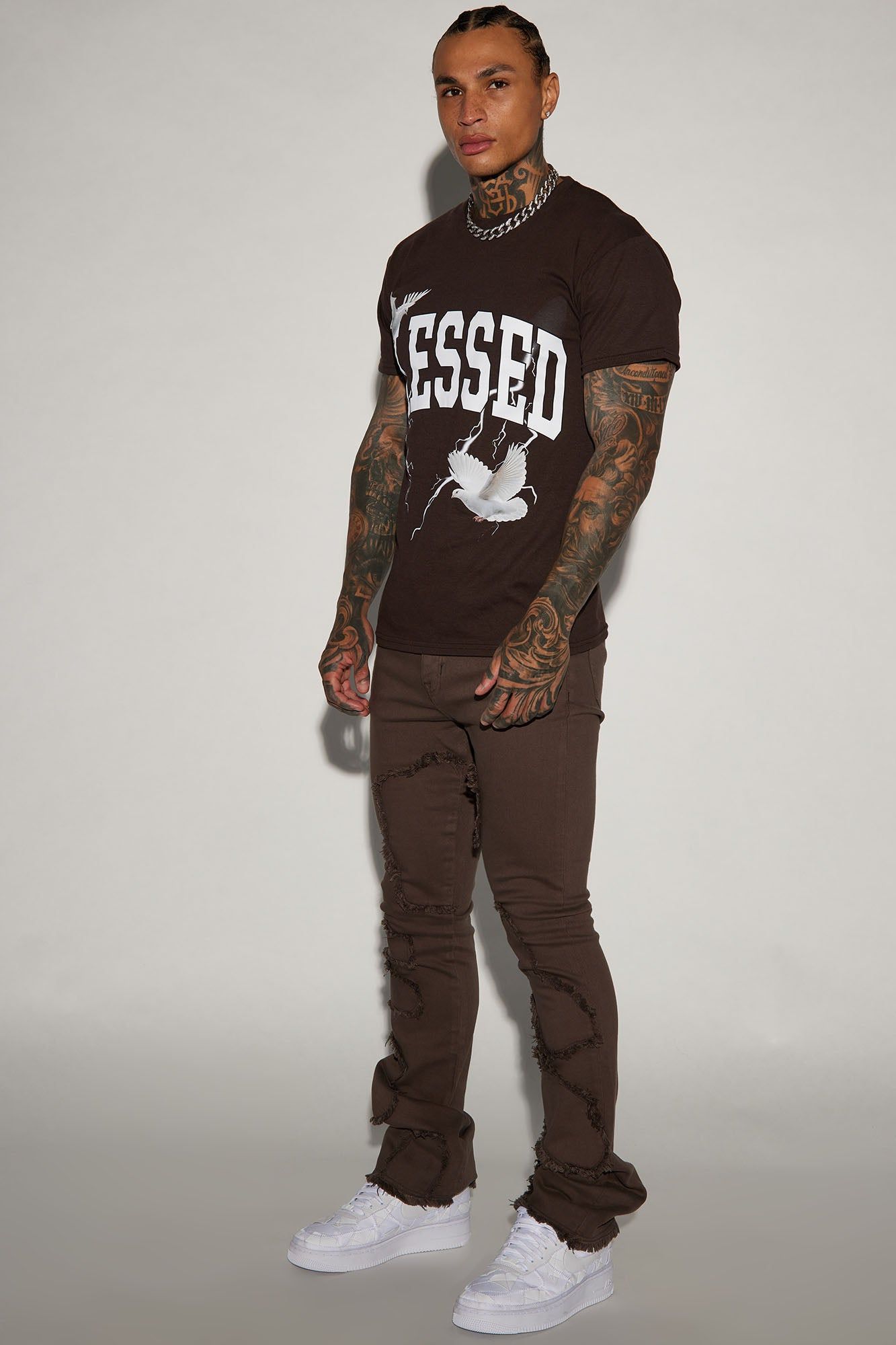 Fray Paneled Stacked Skinny Flared Pants - Brown sold by Fashion Nova product image thumbnail 2