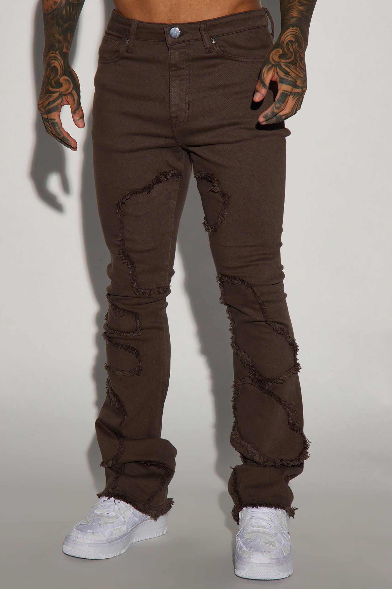 Fray Paneled Stacked Skinny Flared Pants - Brown sold by Fashion Nova product image thumbnail 3