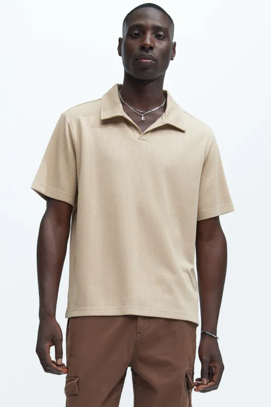 Kalel Textured Short Sleeve Polo - Tan sold by Fashion Nova