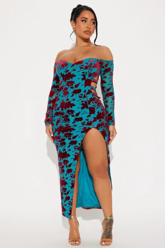 Freya Velvet Mesh Midi Dress - Green/combo sold by Fashion Nova